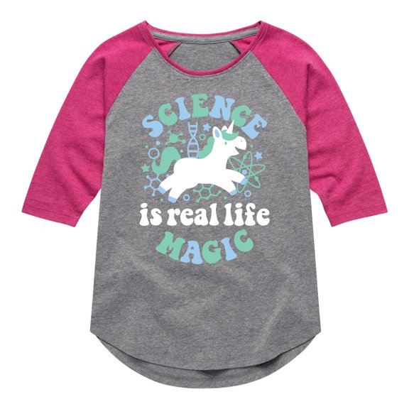 Instant Message - Science Is Real Life Magic - Toddler & Youth Girls Raglan Graphic T-Shirt