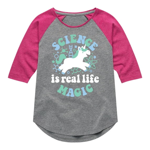 Instant Message - Science Is Real Life Magic - Toddler & Youth Girls Raglan Graphic T-Shirt