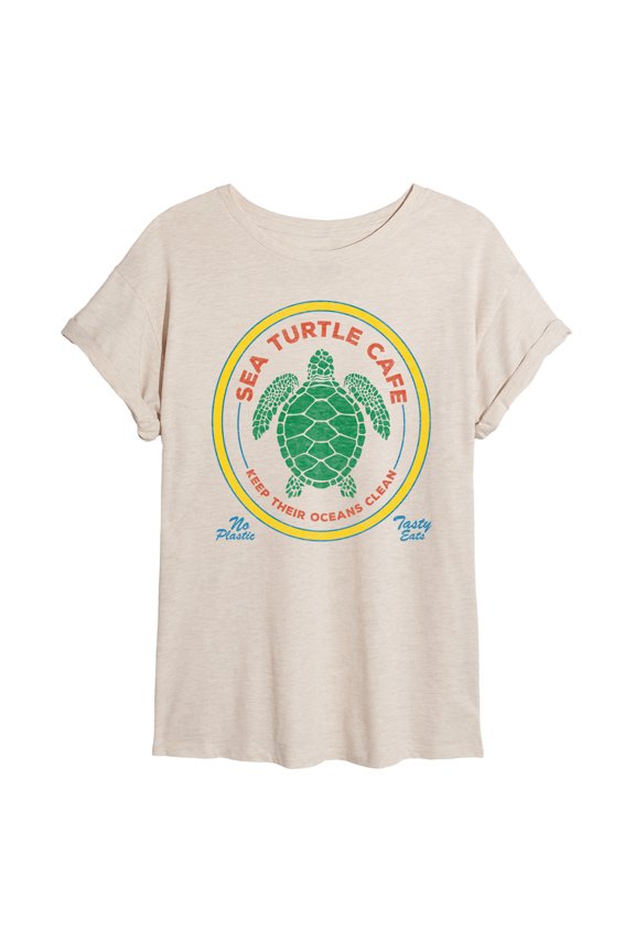 - Sea Turtle Cafe - Juniors Oversized Graphic T-Shirt