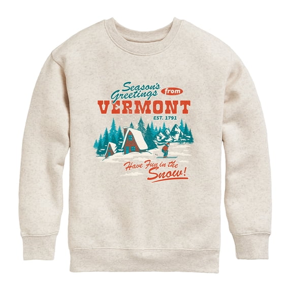Instant Message - Season's Greetings From Vermont Graphic Long Sleeve Fleece Sweatshirt