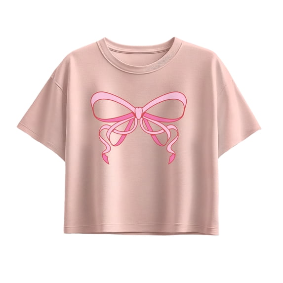 Instant Message - Simple Bow Short Sleeve Boxy Graphic T-Shirt