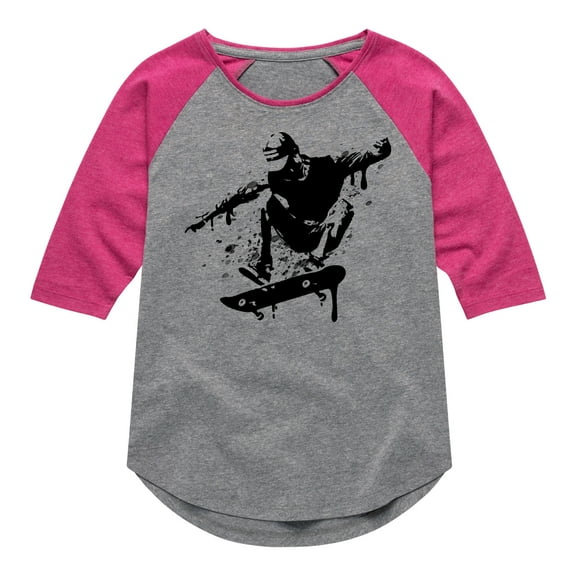 Instant Message - Skateboarding - Spray Painted Skater - Toddler & Youth Girls Raglan T-Shirt
