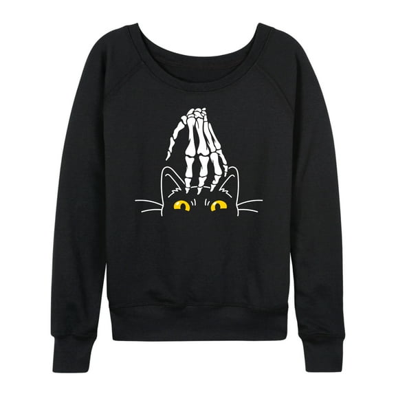 Instant Message - Skeleton Hand Petting Cat - Women's Lightweight French Terry Long Sleeve Shirt