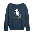 thumbnail image 1 of Instant Message - Skeleton Hand Petting Black Cat Lightweight French Terry Wide Neck Long Sleeve Graphic Shirt, 1 of 6