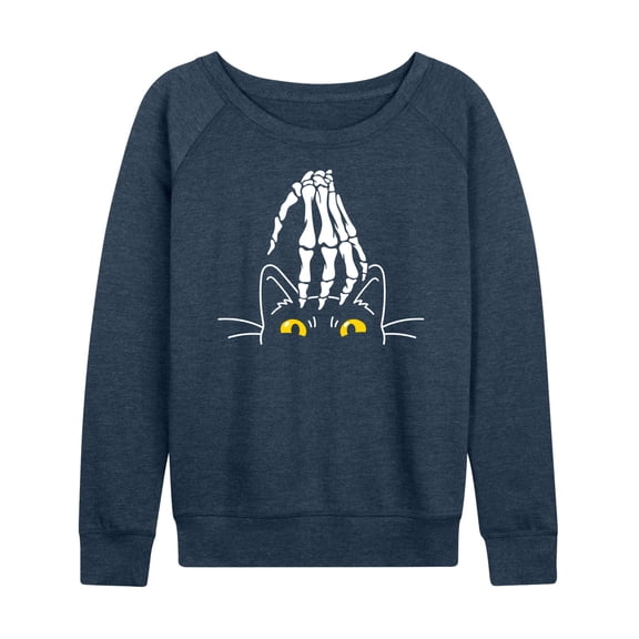 Instant Message - Skeleton Hand Petting Cat - Women's Lightweight French Terry Long Sleeve Shirt
