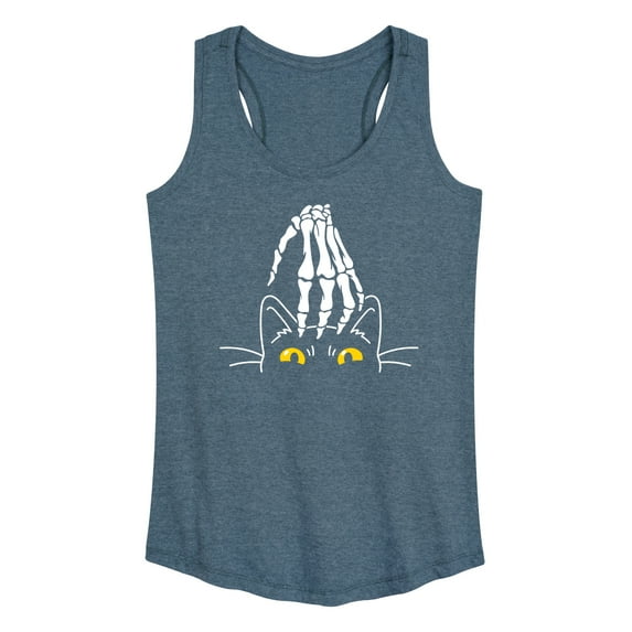 Instant Message - Skeleton Hand Petting Cat - Women's Racerback Tank Top