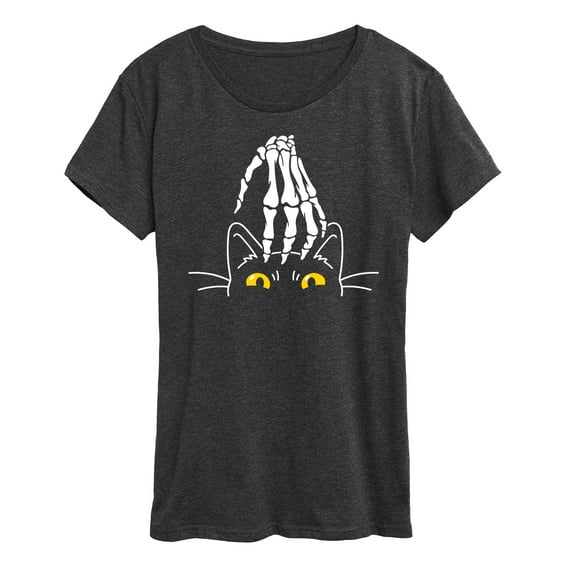 Instant Message - Skeleton Hand Petting Cat - Women's Short Sleeve Graphic T-Shirt