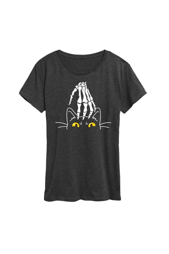 - Skeleton Hand Petting Cat - Women's Short Sleeve Graphic T-Shirt