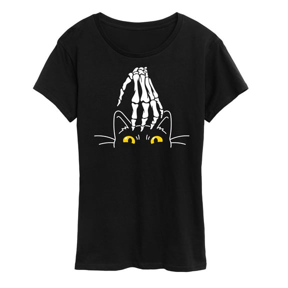 Instant Message - Skeleton Hand Petting Cat - Women's Short Sleeve Graphic T-Shirt