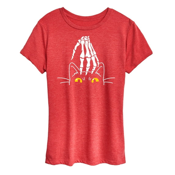 Instant Message - Skeleton Hand Petting Cat - Women's Short Sleeve Graphic T-Shirt