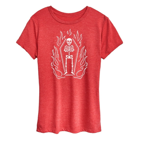 Instant Message - Skeleton In Coffin With Flames - Women's Short Sleeve Graphic T-Shirt