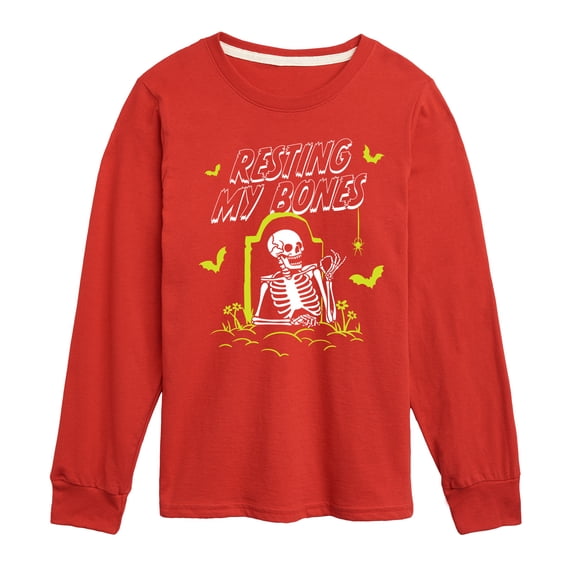 Instant Message - Skeleton Resting My Bones At the Tomb - Toddler & Youth Long Sleeve Graphic T-Shirt