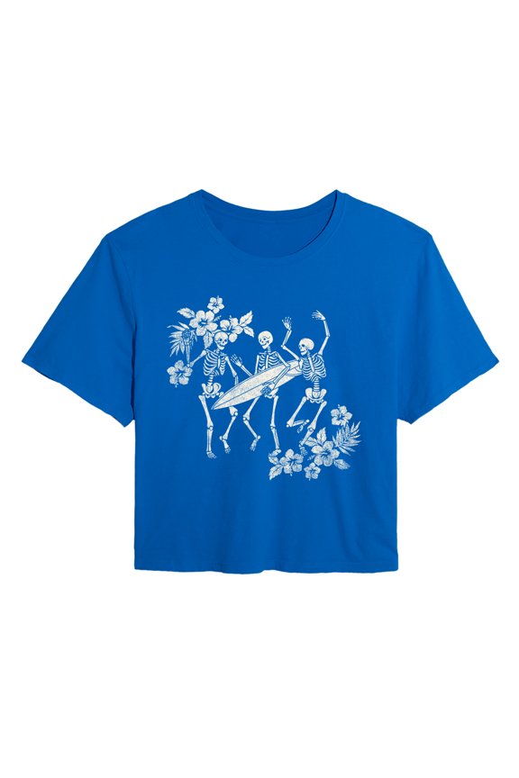 - Skeleton Vacation Cropped Graphic T-Shirt