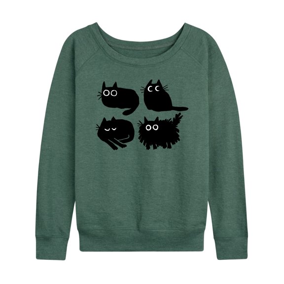Instant Message - Sketched Black Cats - Women's Lightweight French Terry Long Sleeve Shirt