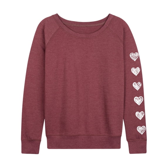 Instant Message - Sketched Hearts Lightweight French Terry Wide Neck Long Sleeve Graphic Shirt