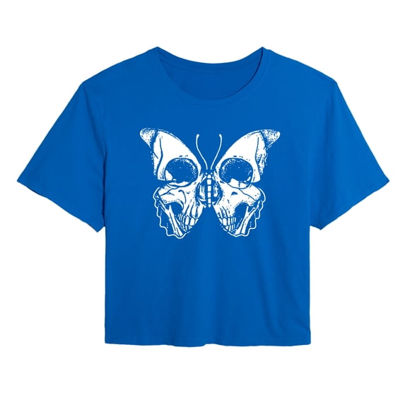 Instant Message - Skull Butterfly - Juniors Cropped Graphic T-Shirt