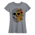thumbnail image 1 of Instant Message - Skull With Fall Foliage - Women And Plus Size Short Sleeve Graphic T-Shirt, 1 of 5