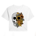 thumbnail image 1 of Instant Message - Skull With Fall Foliage - Women's Cropped Graphic T-Shirt, 1 of 5