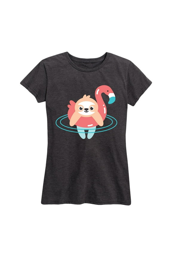 - Sloth In Flamingo Floatie - Women's Short Sleeve Graphic T-Shirt