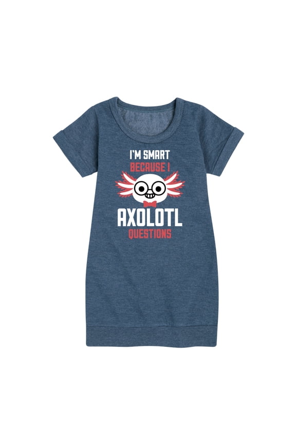 - Smart Axolotl Questions Graphic Short Sleeve Fleece Dress