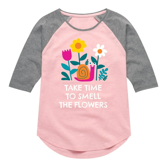 Instant Message - Smell The Flowers Snail - Toddler And Youth Girls Raglan Graphic T-Shirt