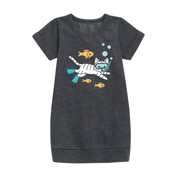Instant Message - Snorkel Cat - Toddler & Youth Girls Fleece Dress