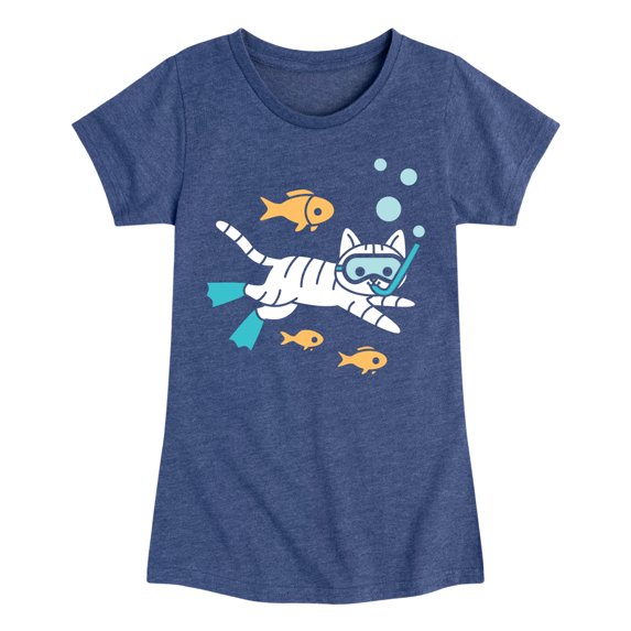 Instant Message - Snorkel Cat - Toddler & Youth Girls Short Sleeve Graphic T-Shirt