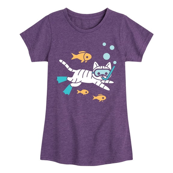 Instant Message - Snorkel Cat - Toddler & Youth Girls Short Sleeve Graphic T-Shirt
