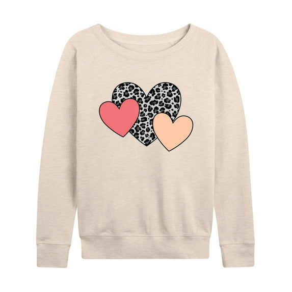 Instant Message - Snow Leopard Colored Hearts - Women's Lightweight French Terry Long Sleeve Shirt