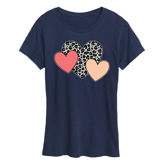 Instant Message - Snow Leopard Colored Hearts - Women's Short Sleeve Graphic T-Shirt