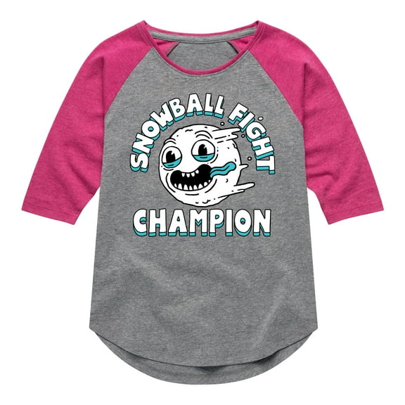 Instant Message - Snowball Fight Champion  - Toddler & Youth Girls Raglan Graphic T-Shirt