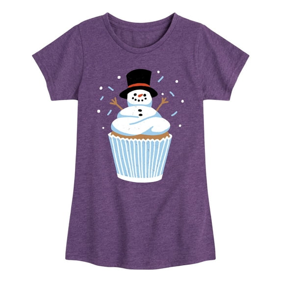 Instant Message - Snowman Cupcake - Toddler & Youth Girls Short Sleeve Graphic T-Shirt