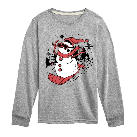 Instant Message - Snowman Sled Christmas - Toddler & Youth Long Sleeve Graphic T-Shirt