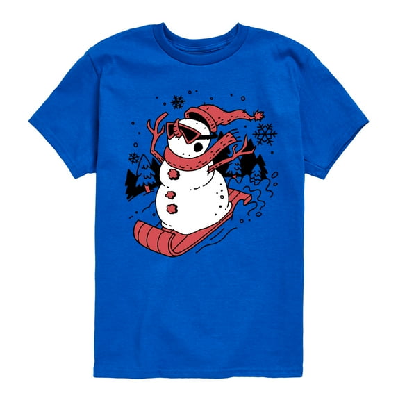 Instant Message - Snowman Sled Christmas - Toddler & Youth Short Sleeve Graphic T-Shirt