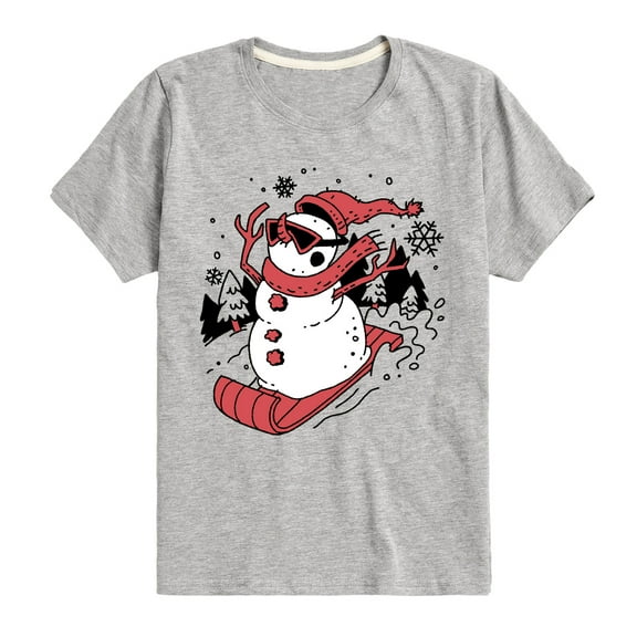 Instant Message - Snowman Sled Christmas - Toddler & Youth Short Sleeve Graphic T-Shirt