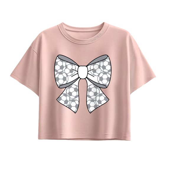 Instant Message - Soccer Bow Girls' Short Sleeve Boxy Graphic T-Shirt