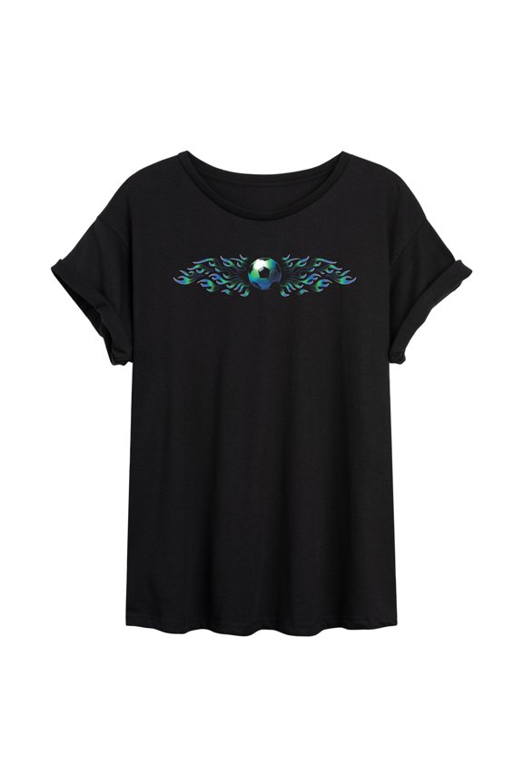 - Soccer Flames Green - Juniors Oversized Graphic T-Shirt