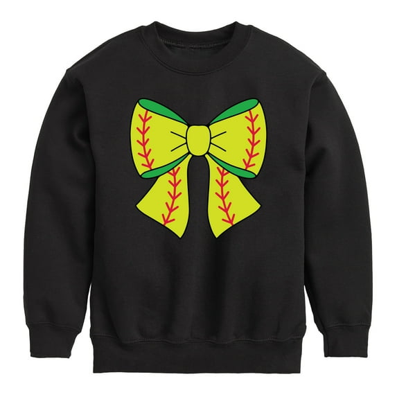 Instant Message - Softball Bow -Youth Crew Fleece Sweatshirt