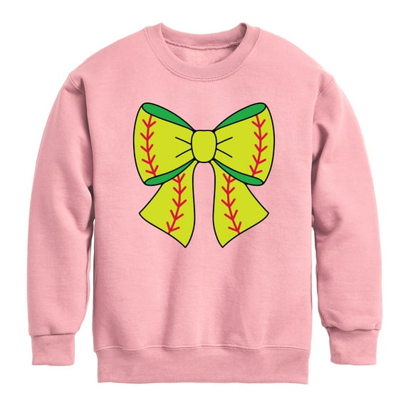Instant Message - Softball Bow -Youth Crew Fleece Sweatshirt