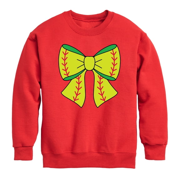 Instant Message - Softball Bow -Youth Crew Fleece Sweatshirt