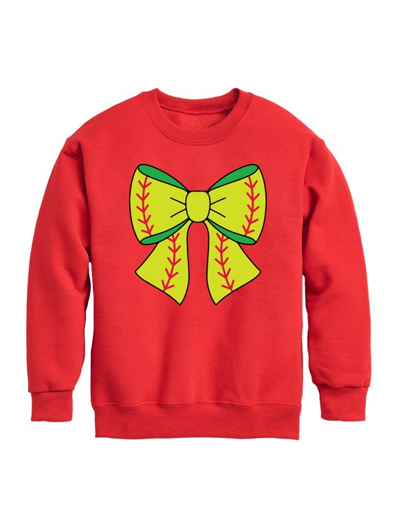 - Softball Bow -Youth Crew Fleece Sweatshirt Boys' Graphic Long Sleeve Fleece Sweatshirt