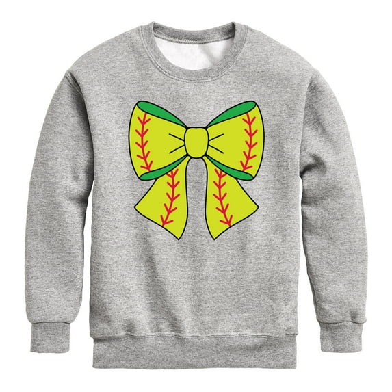 Instant Message - Softball Bow -Youth Crew Fleece Sweatshirt