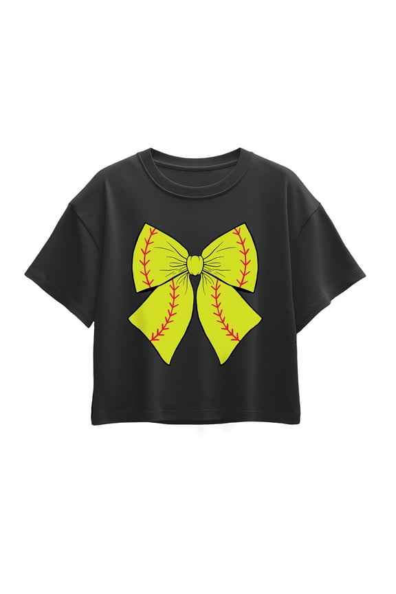- Softball Bow - Youth Girls Boxy T-Shirt