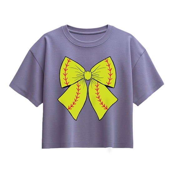 Instant Message - Softball Bow - Youth Girls Boxy T-Shirt