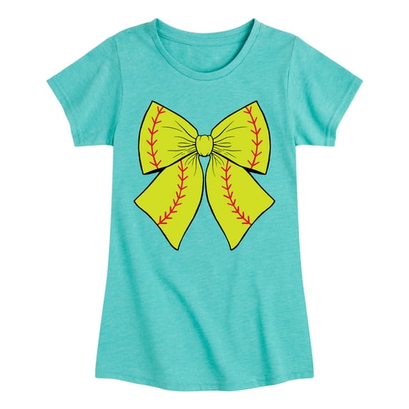 Instant Message - Softball Bow -Youth Girls Short Sleeve T-Shirt