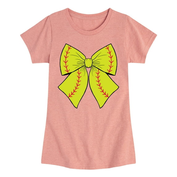 Instant Message - Softball Bow -Youth Girls Short Sleeve T-Shirt