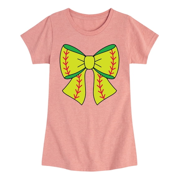 Instant Message - Softball Bow - Youth Girls Short Sleeve T-Shirt
