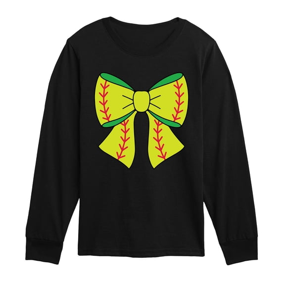 Instant Message - Softball Bow - Youth Long Sleeve Graphic T-Shirt