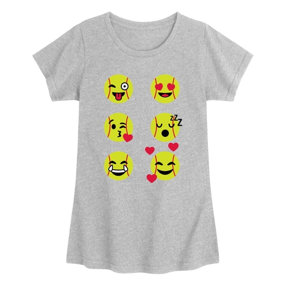 Instant Message - Softball Emojis Girls' Fitted Short Sleeve Graphic T-Shirt