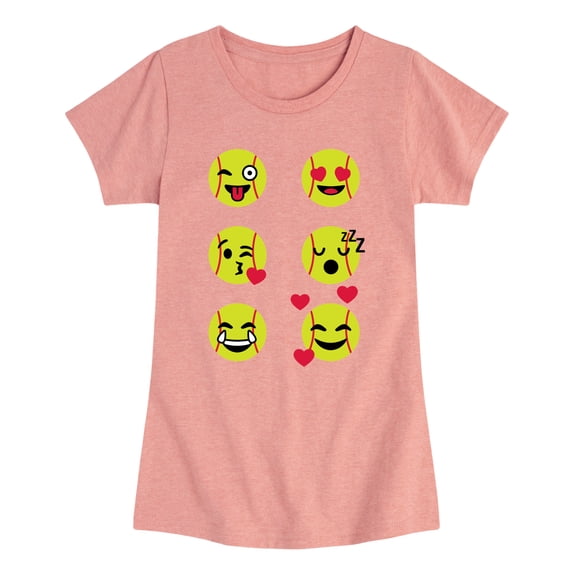 Instant Message - Softball Emojis Girls' Fitted Short Sleeve Graphic T-Shirt